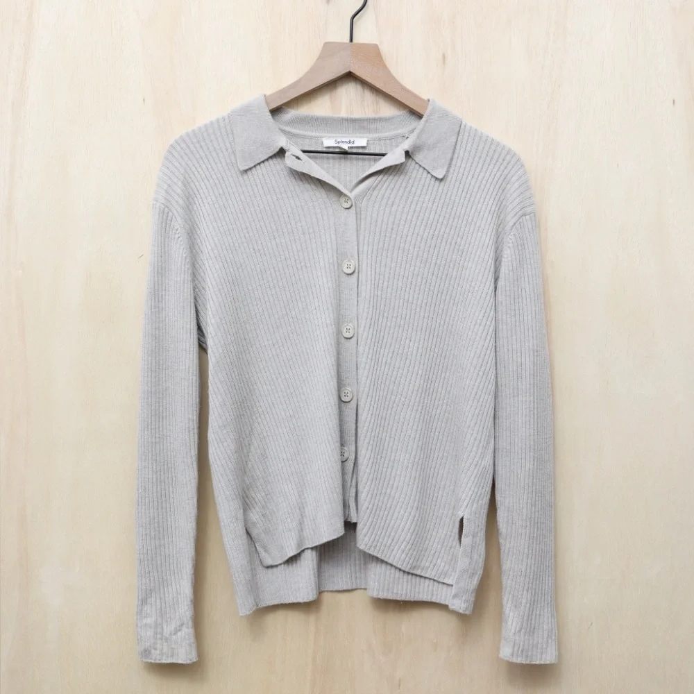 Splendid Georgie Cashblend Polo Button‎ Down Heathered Oatmeal XS - Picture 2 of 4